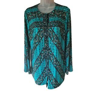 Bob Mackie Blouse Green/Black Sparkle Loose Fit New Sz M